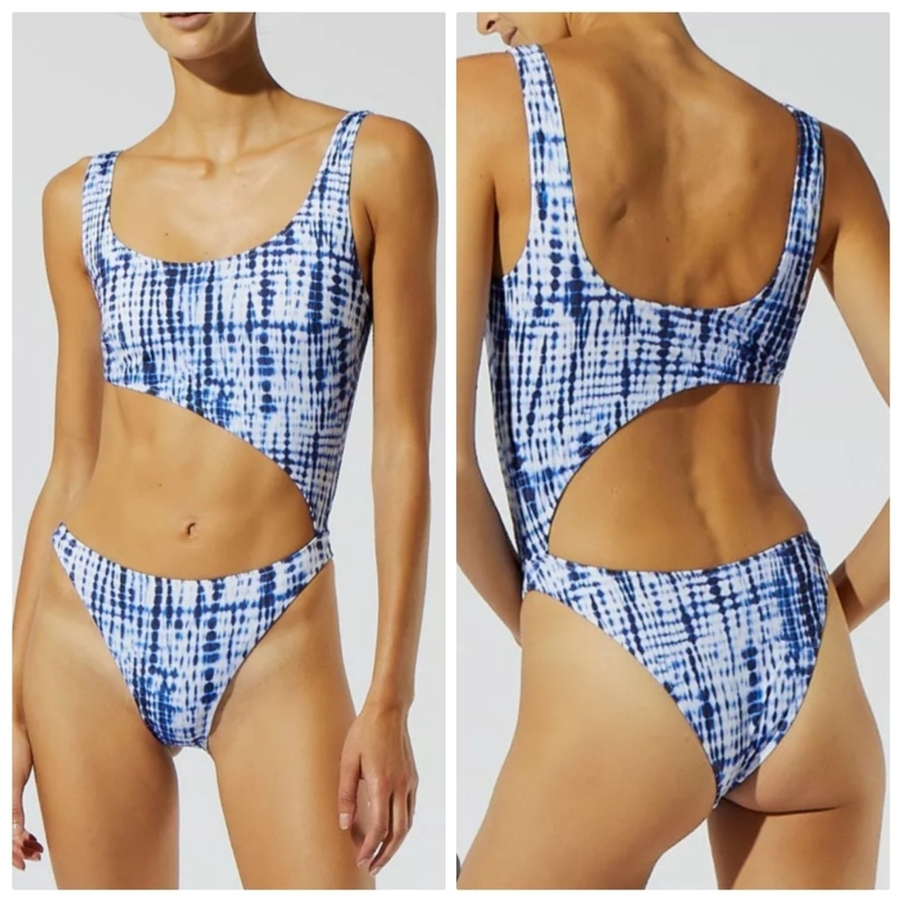 New Solid & Striped The Jourdan Side Cut Out Shibori Print One Piece Swimsuit XS